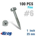 Kreg SPS-F1-100 - Pk100 1" (25mm) #6 Fine Pan Head Pocket Screws